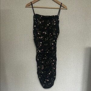 Floral Black Ruched Dress